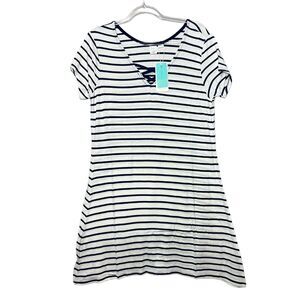 Nautical Stripe Dress Size M/L Swim Cover Up Criss Cross Back Coastal Preppy